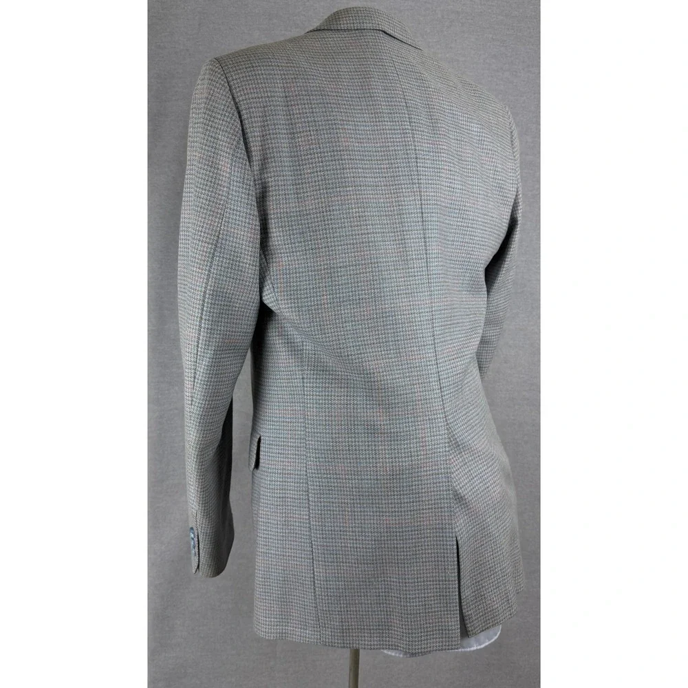 Vintage Bespoke‎ Mens Pure Wool Blazer Blue Grey Check Sport Coat Houndstooth